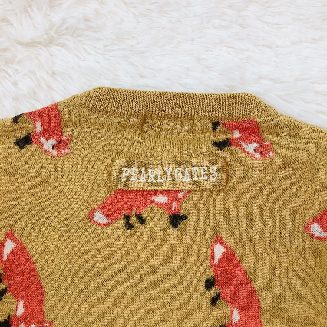 PEARLYGATES ゴルフニットセーター キツネ柄　刺繍　毛　マスタード　L