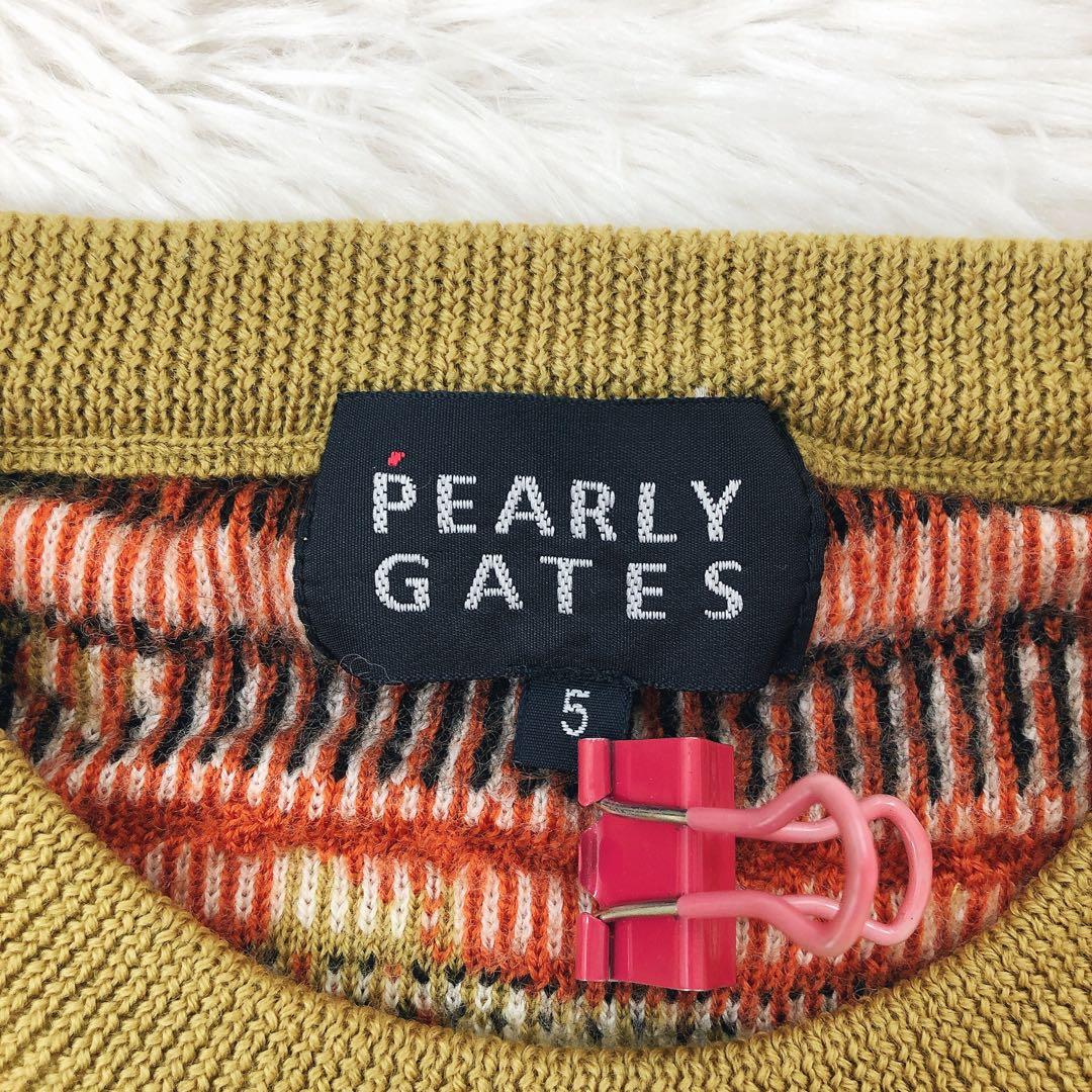 PEARLYGATES ゴルフニットセーター キツネ柄　刺繍　毛　マスタード　L