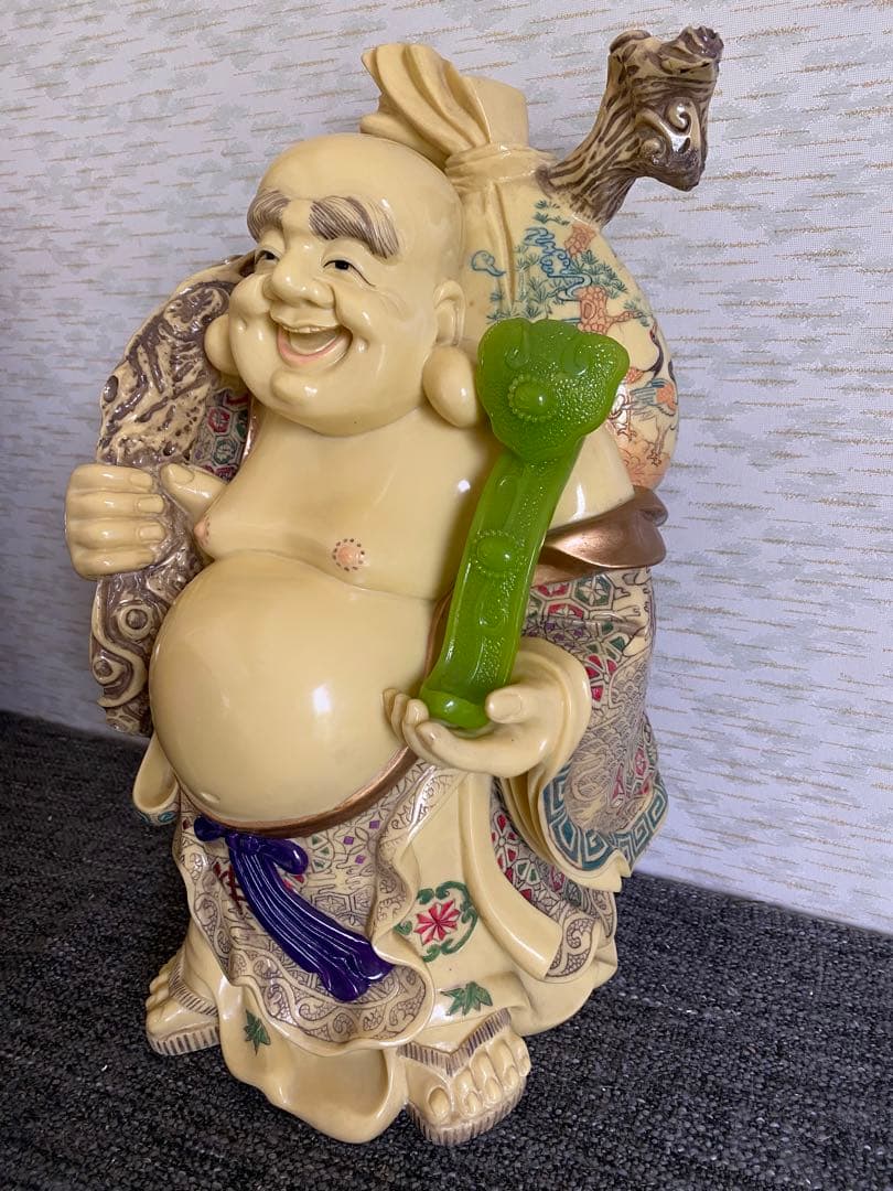 布袋像　布袋尊　色絵　笑顔の仏像　置物　開運　縁起物　特大　骨董