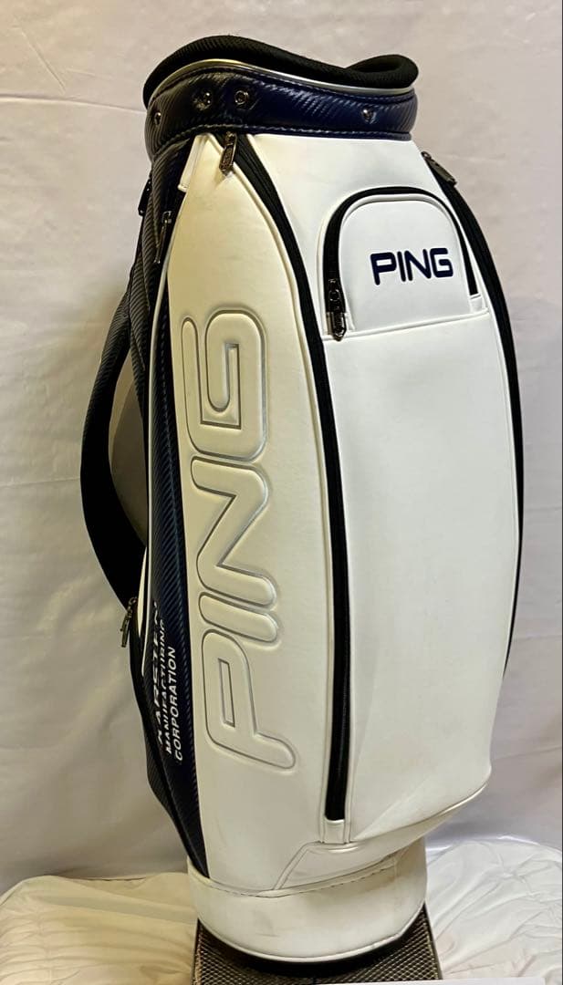 PING キャディバッグ　ネイビー×ホワイト　PING白抜き文字　9型