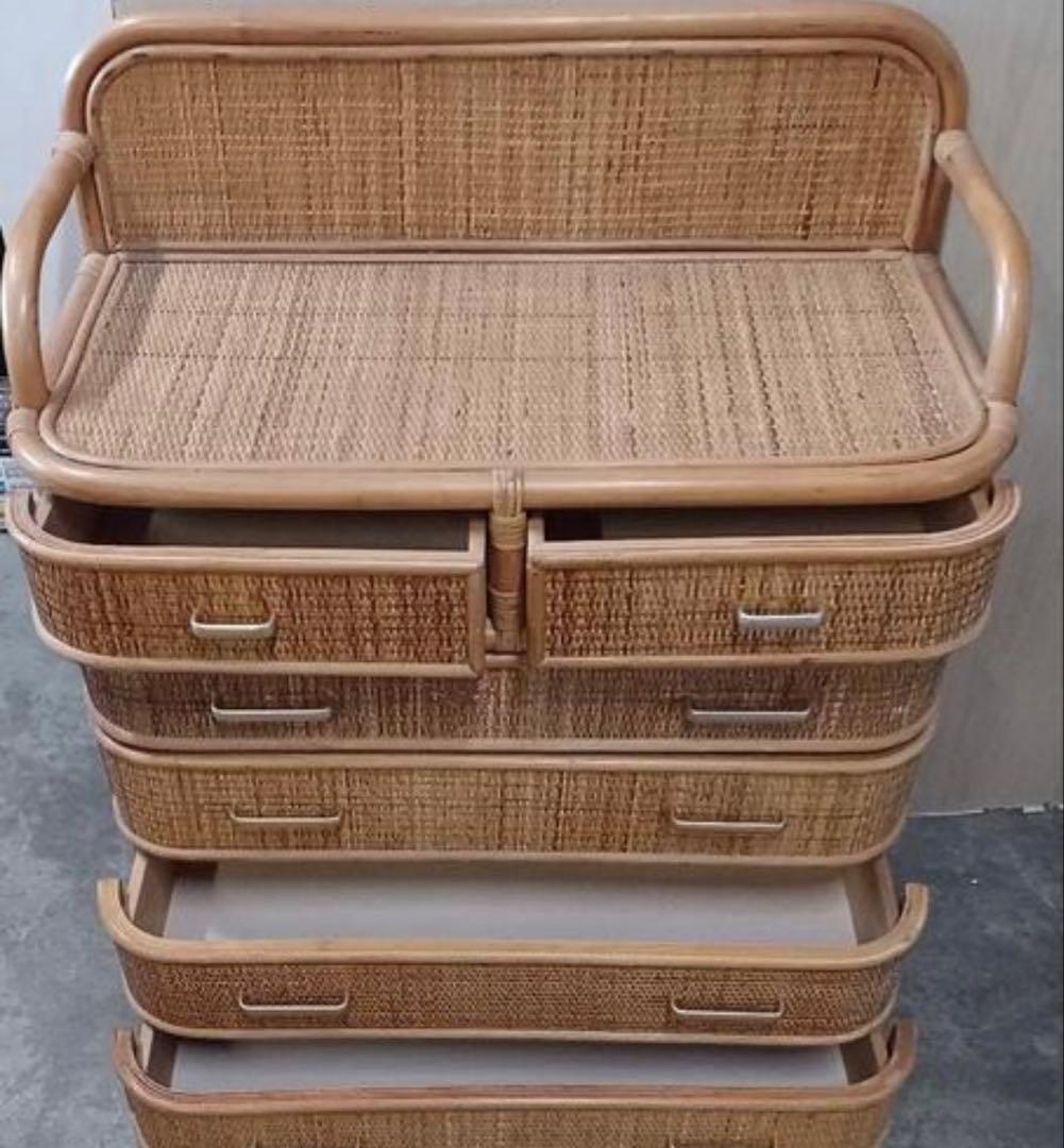 藤ラタンチェスト　収納棚　古家具　ヴィンテージ