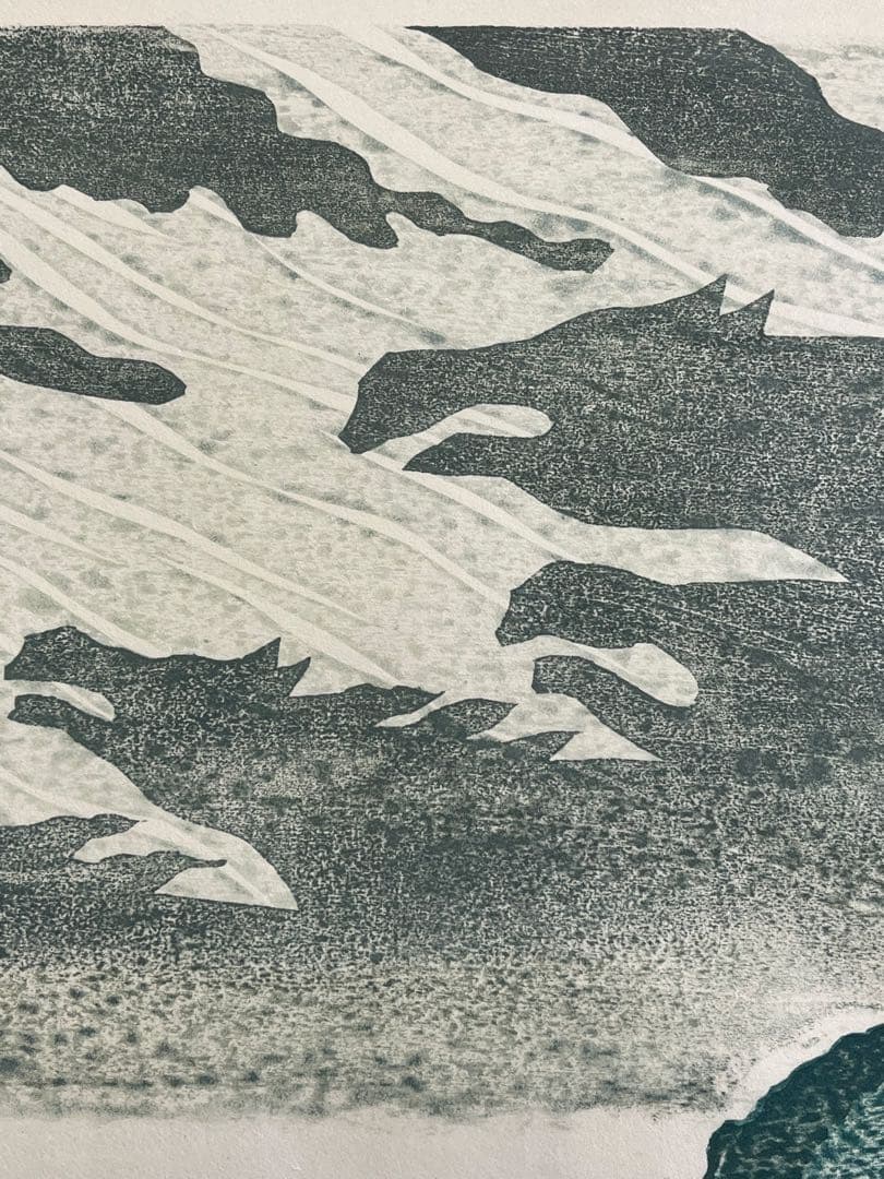 木版画『寒立馬 尻屋崎 晩秋』 #寒立馬