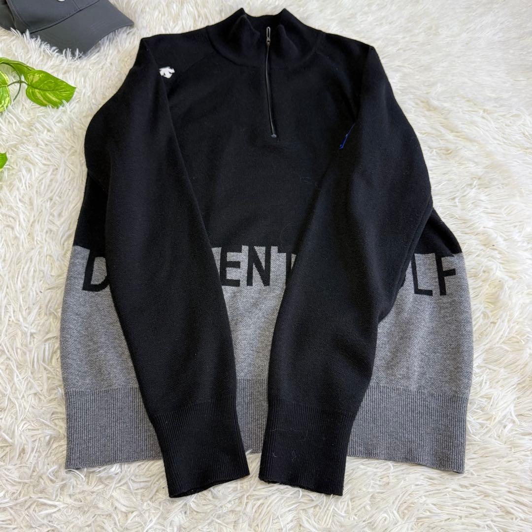 【デサントゴルフ】美品 ハーフジップ ニット ブラック Lサイズ メンズ