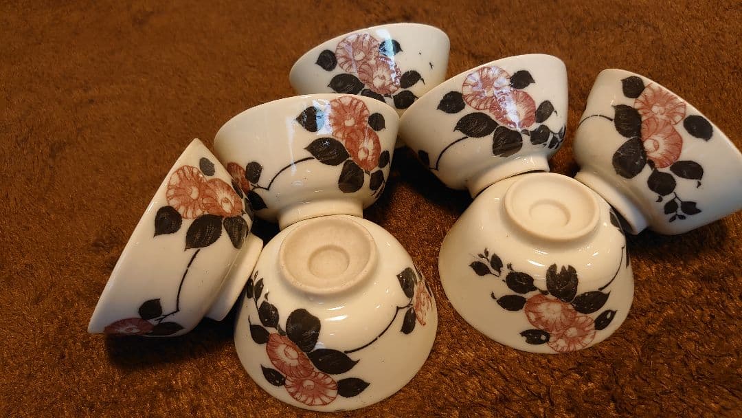 李朝　白磁　粉彩　煎茶碗　茶道具　蔵出し　７客