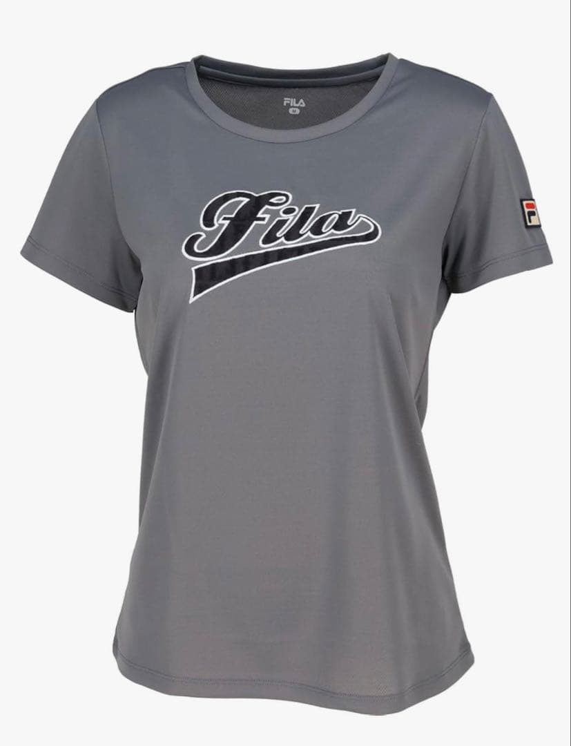 フィラ アップリケ Tシャツ テニスウェア ゲームシャツ グレー M シャツのみ