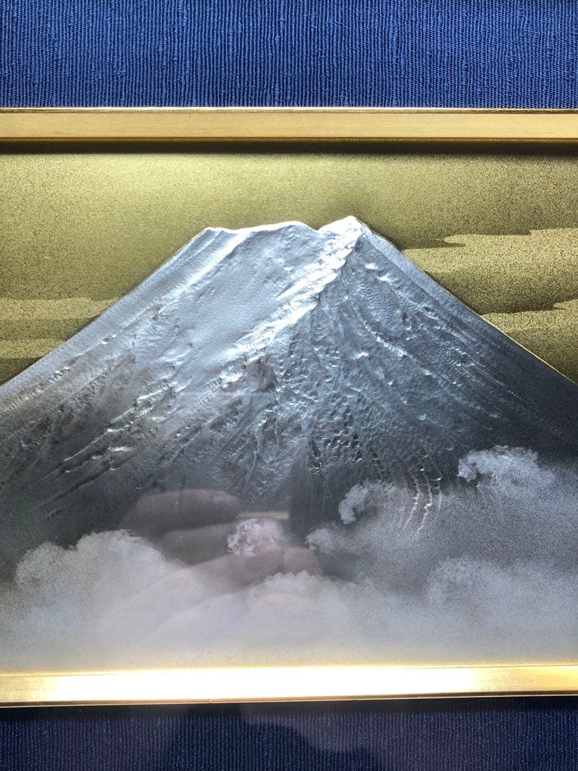 彫金「真作」。名作家。佐野光明 。彫金画 【富士】刻銘。美品。昭和時代。