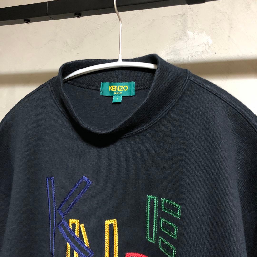 希少 日本製 KENZO GOLF マルチカラー 刺繍ロゴ ニット 黒 90s