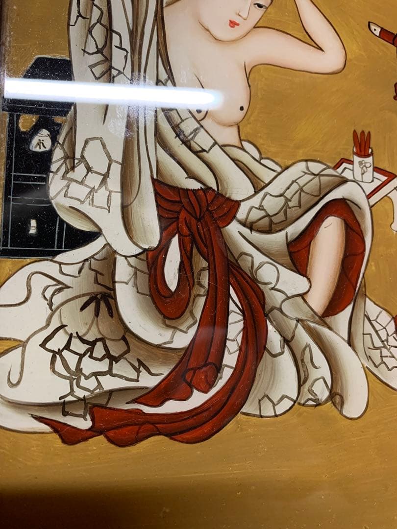 ガラス絵　美人画　中国　アンティーク