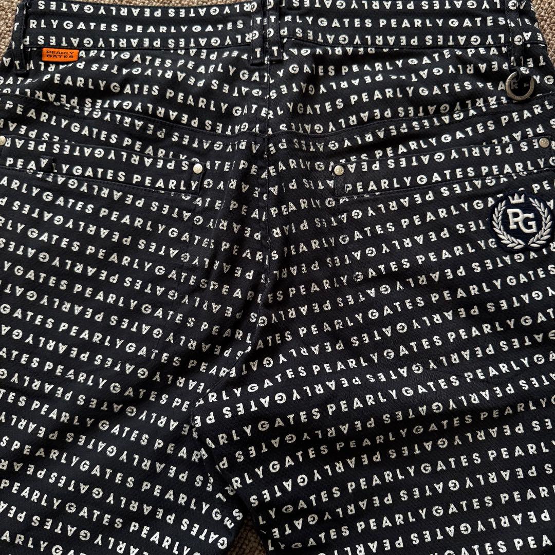 パーリーゲイツ　パンツ　総柄　黒　白　M〜L相当　コットン素材　ストレッチ　4