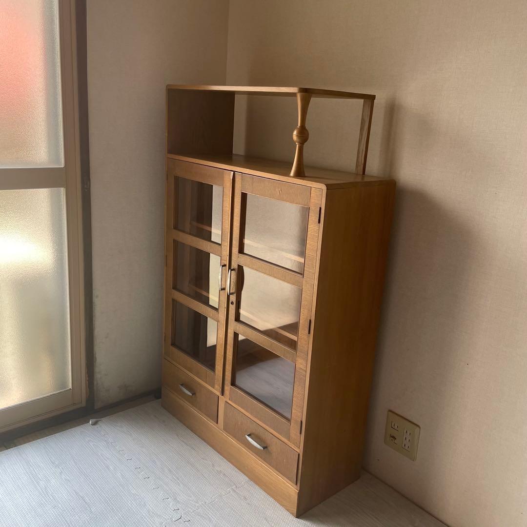 飾り棚　古道具　キャビネット　昭和レトロ　食器棚　シェルフ　木製　昭和ガラス