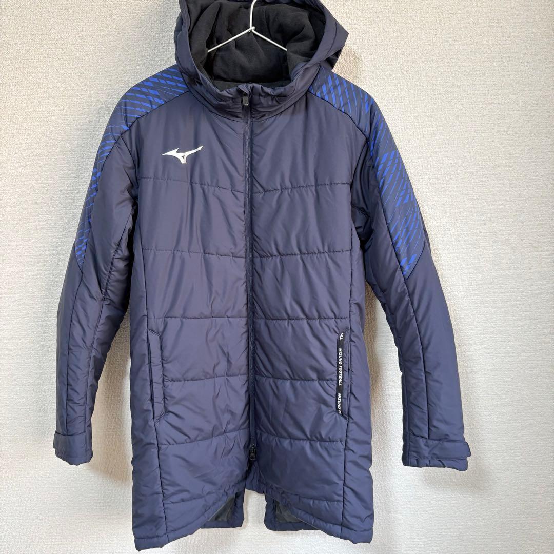 【超美品】ミズノ　中綿ハーフベンチコート　ネイビーS