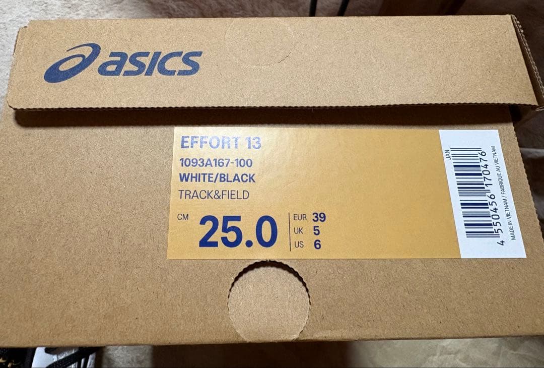 ASICS EFFORT13 スパイクシューズ ホワイト/ブラック　25.0