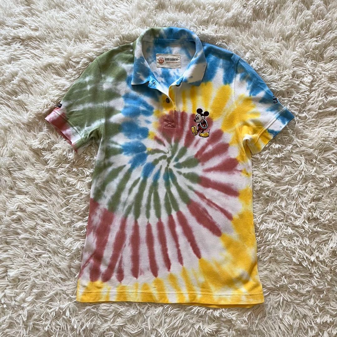 HORN GARMENT ゴルフ ミッキー刺繍 ポロシャツ タイダイ柄 L