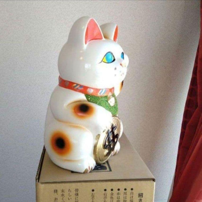 3/1迄特別値引✨人気運up『ドル ＄招き猫８号』ドル持ち青目 特別製作品