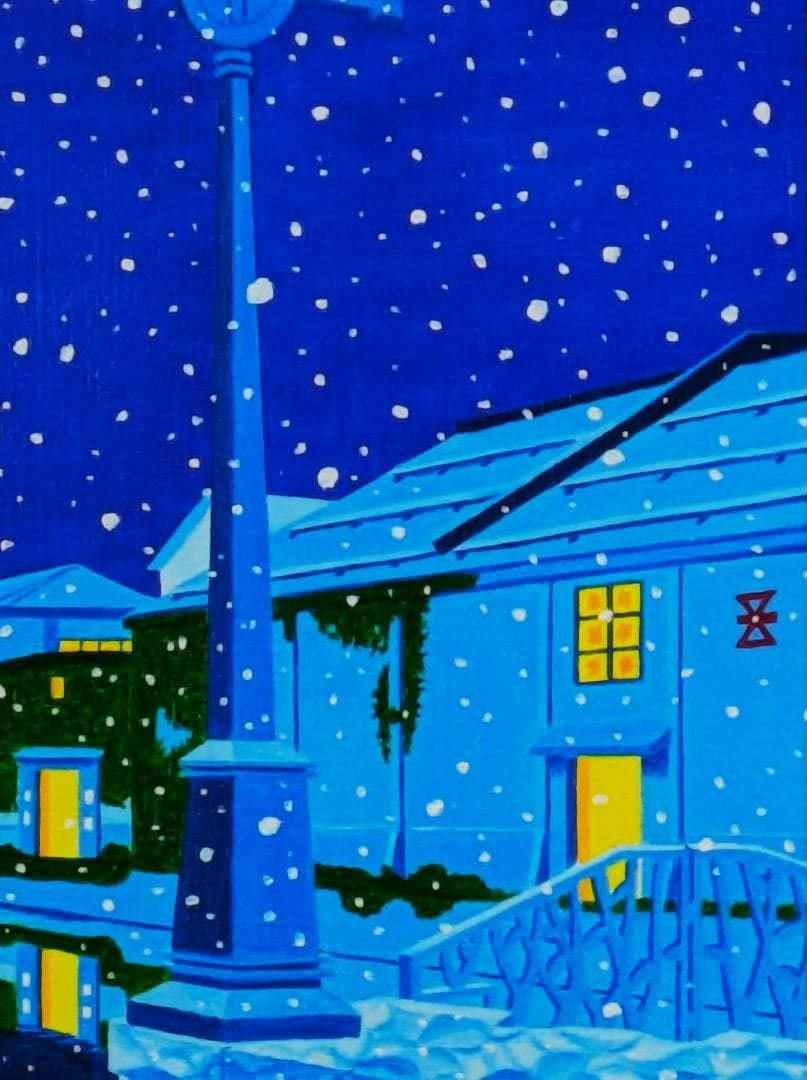 ★雪降る小樽運河・肉筆油彩画・F6キャンバス