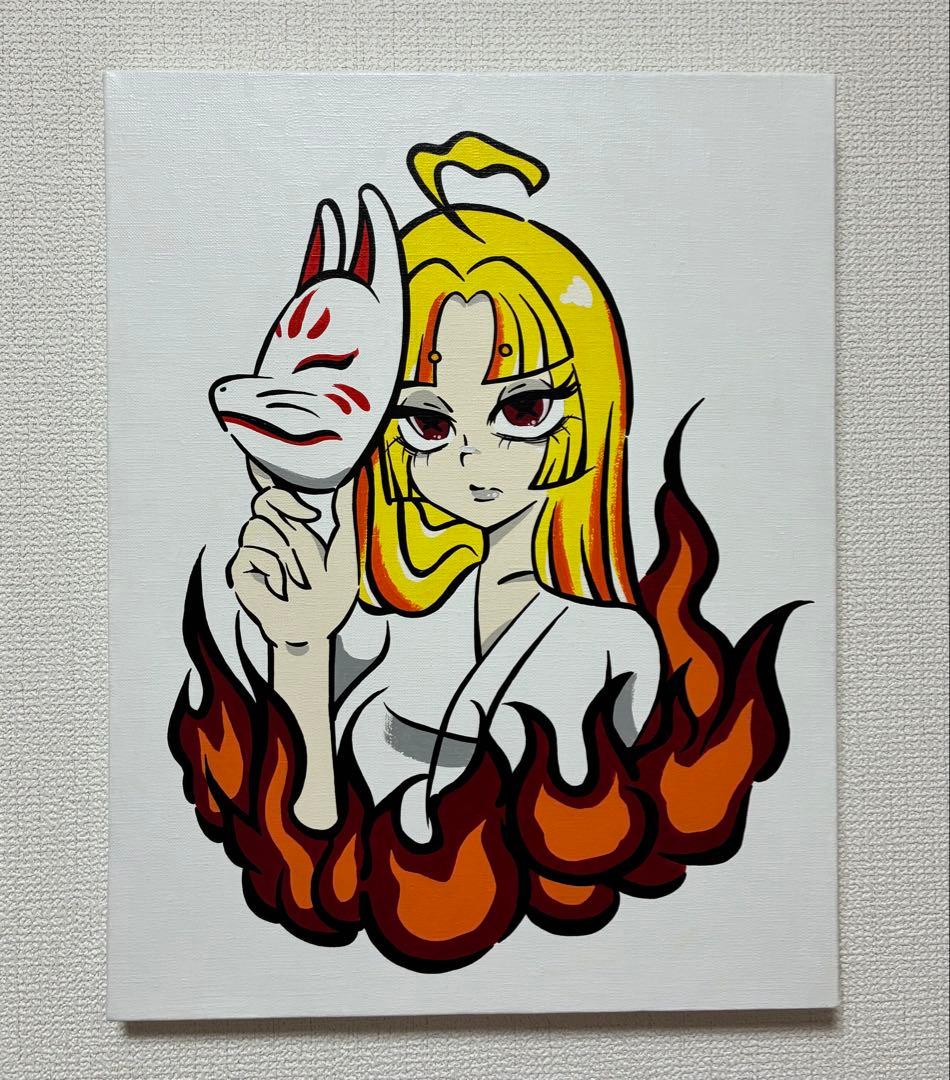 原画　アクリル画　絵画　アート　狐　日本