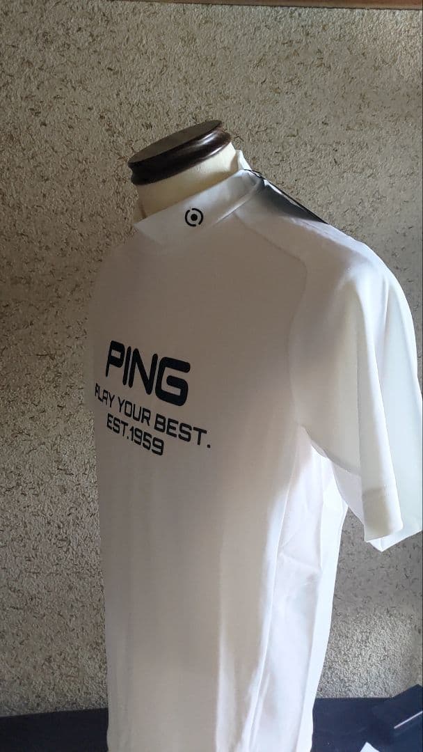 PING ホワイト メンズ 半袖 ハイネックシャツ ゴルフインナー S