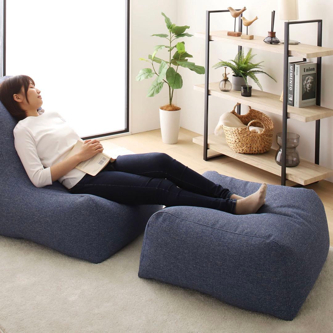 新品 オットマン 単品 ブルー ビーズクッション ソファ 足置き 大きい