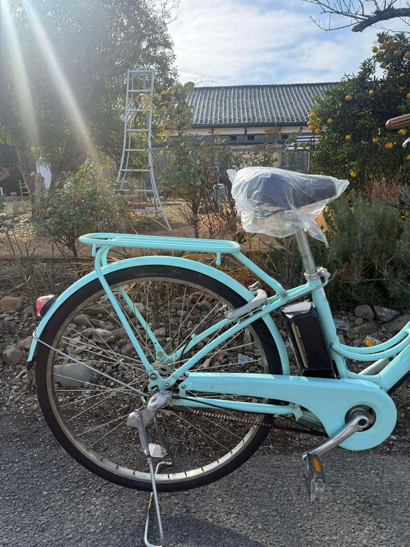 水色 シティサイクル 26インチ 前面バスケット付き