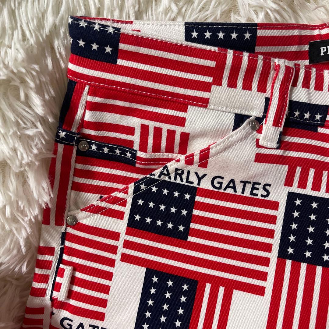 極美品　PEARLY GATES アメリカ国旗柄パンツ　赤×白　Lサイズ