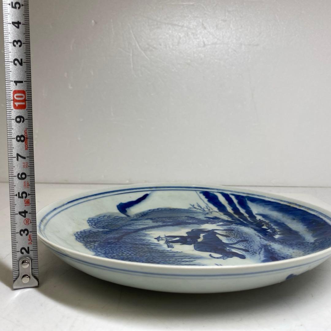 中国清時代　青花人物画　中皿　幅約20㎝　タサオサ　東さ8-0328②