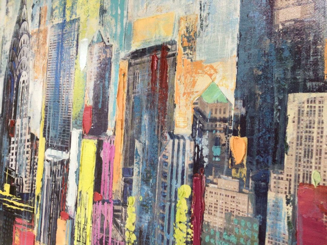 現代アート ニューヨークシティー アクリル絵画 風景原画 30号 80×80cm
