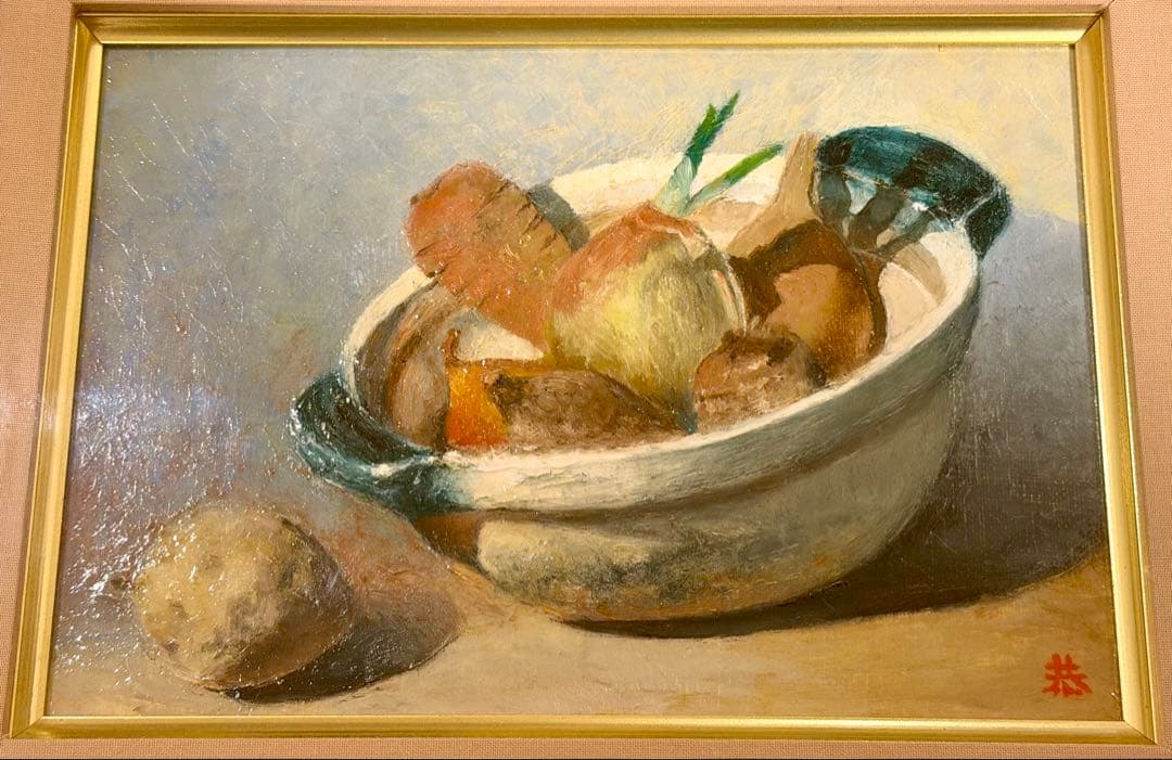 静物画 野菜モチーフ 油彩画 額装