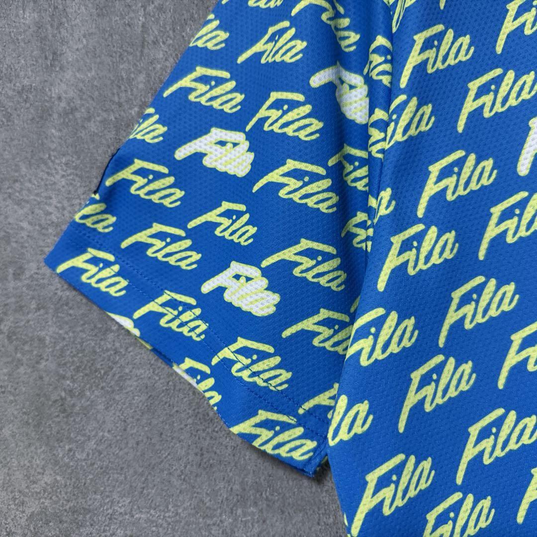 FILA GOLF フィラゴルフ 半袖 ポロシャツ ロゴ 総柄 ブルー M