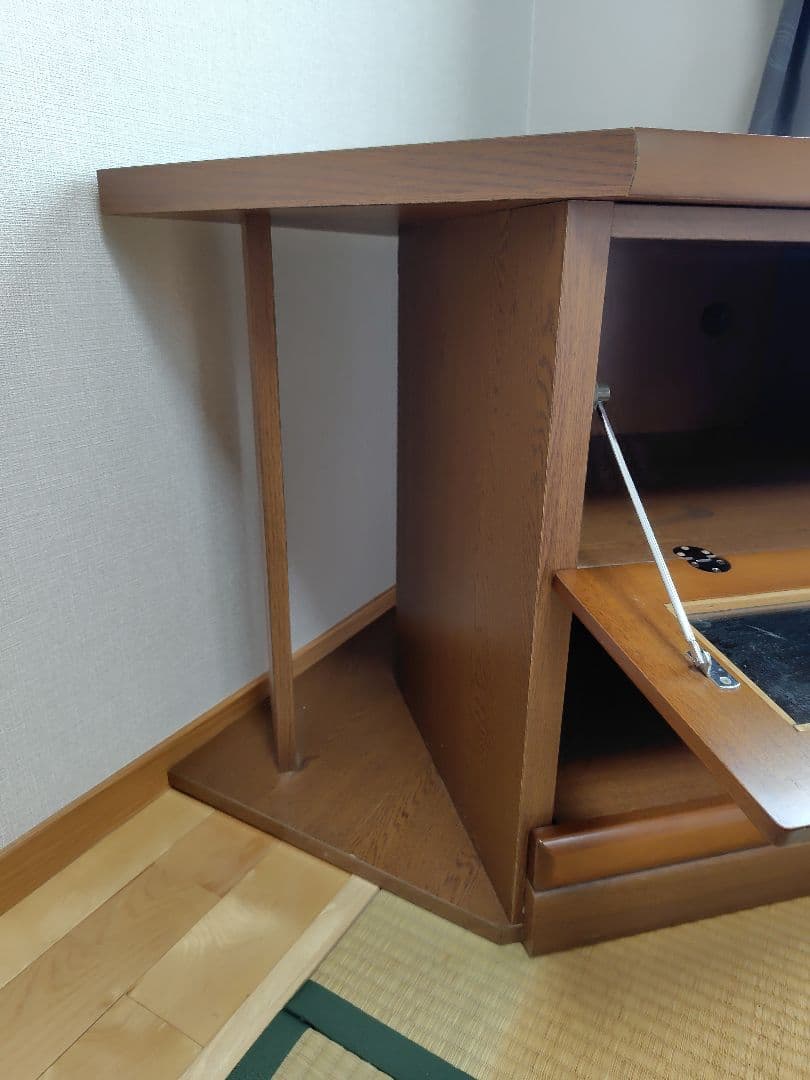 コーナーテレビ台 木製 ブラウン 引き出し付き