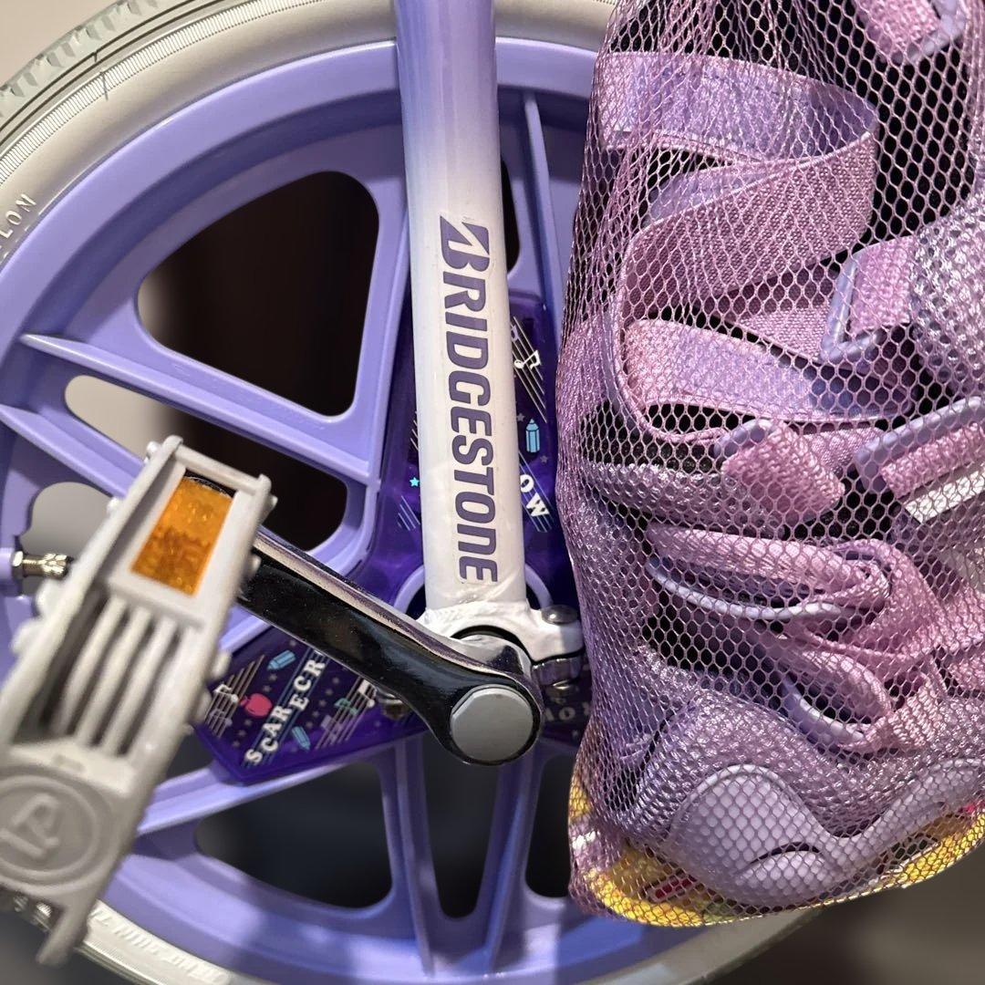 BRIDGESTONE 一輪車 紫色 プロテクター肘膝ネットバッグ　スタンド付き