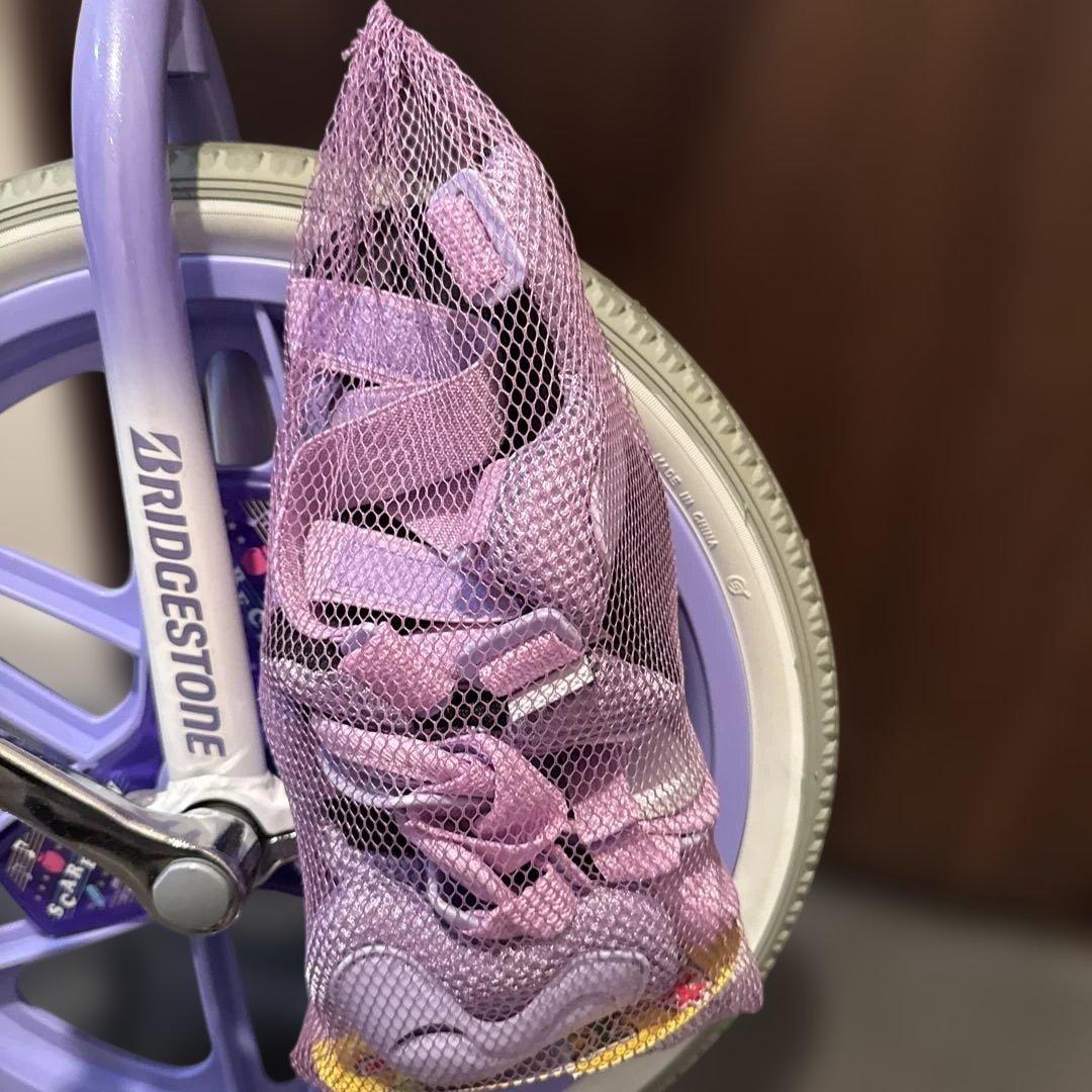 BRIDGESTONE 一輪車 紫色 プロテクター肘膝ネットバッグ　スタンド付き