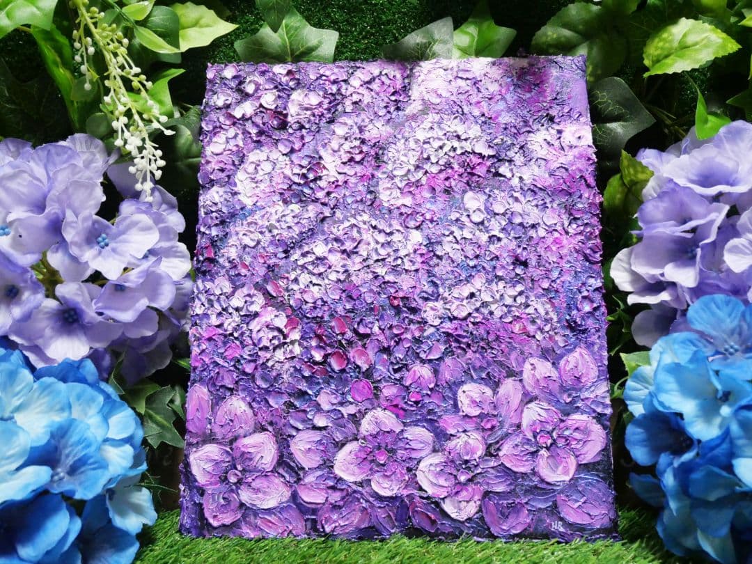 油絵 絵画 【紫の紫陽花】