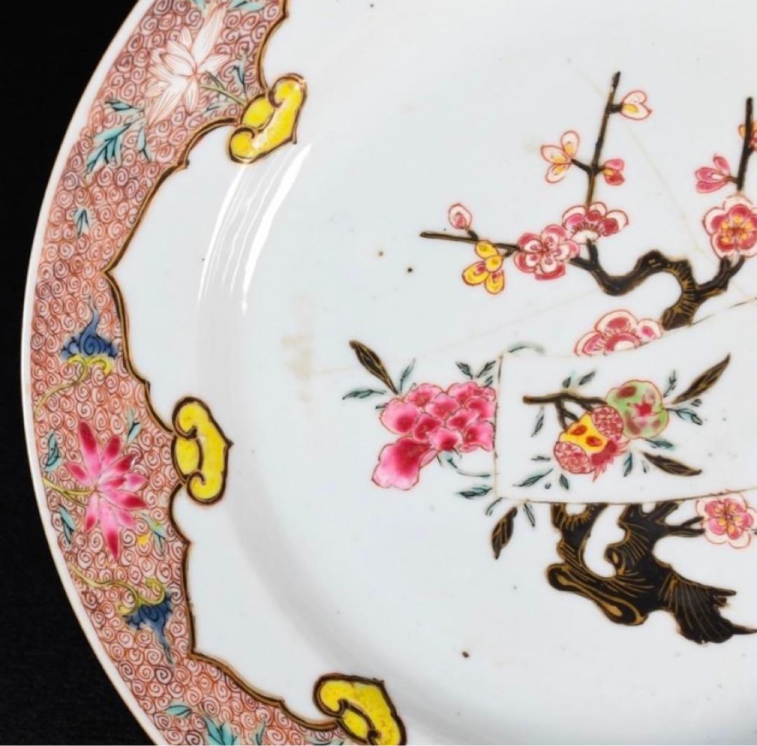 中国古美術品　清の雍正時代　粉彩花文皿　本物保証