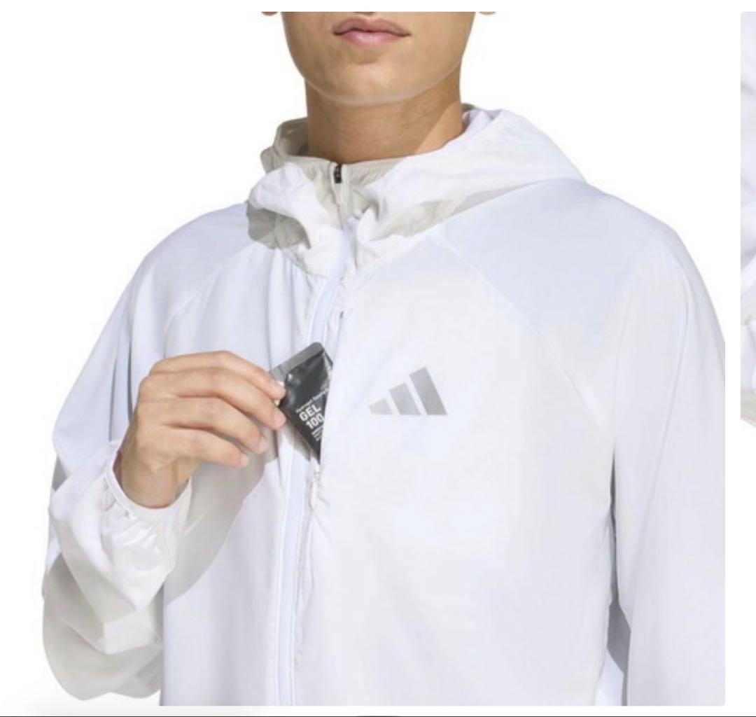 adidas ホワイト フード付き メンズM ウィンドブレーカー