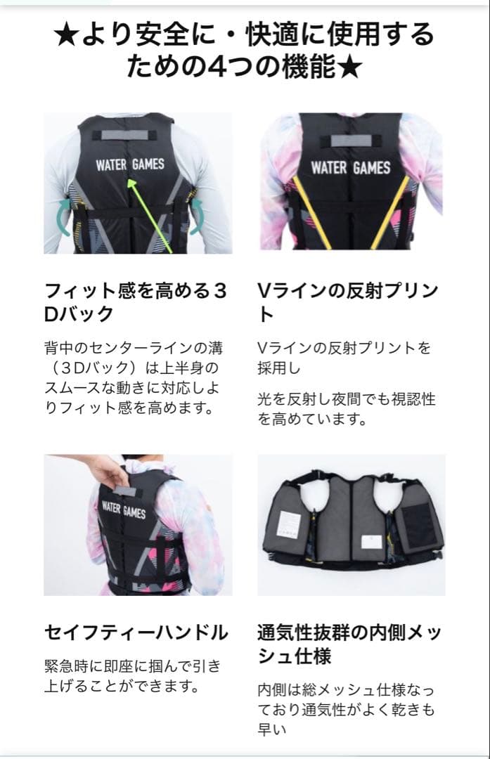 【美品　3枚】WATERGAMES ライフジャケット　浮力測定実施済　大人　子供