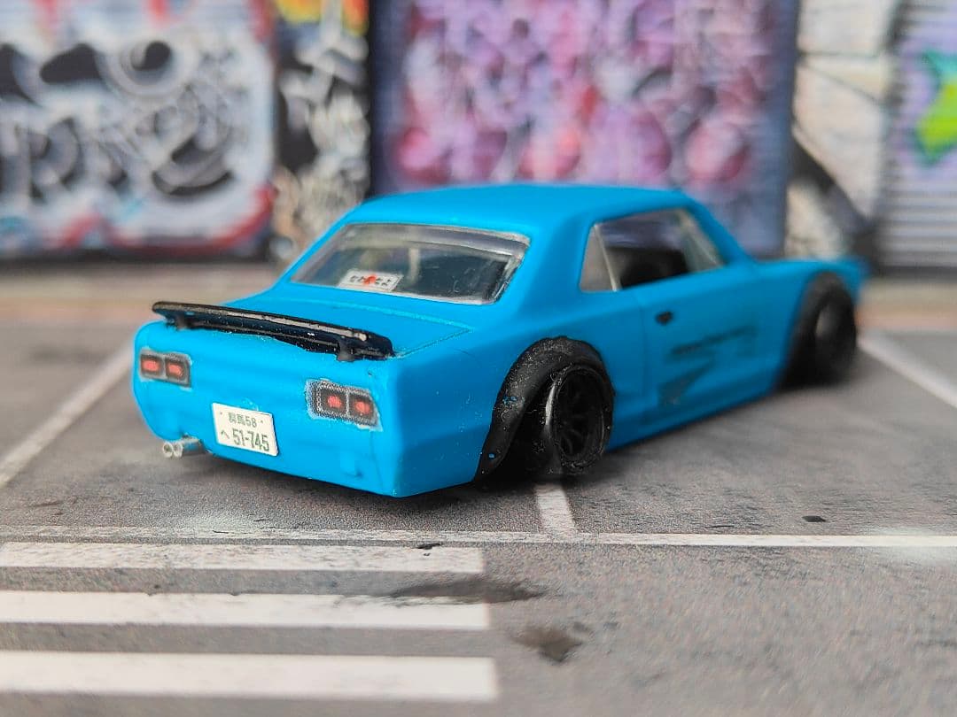 ホットウィールカスタム ハコスカ 族車 旧車 水色 ✩深リム☆トミカ改造