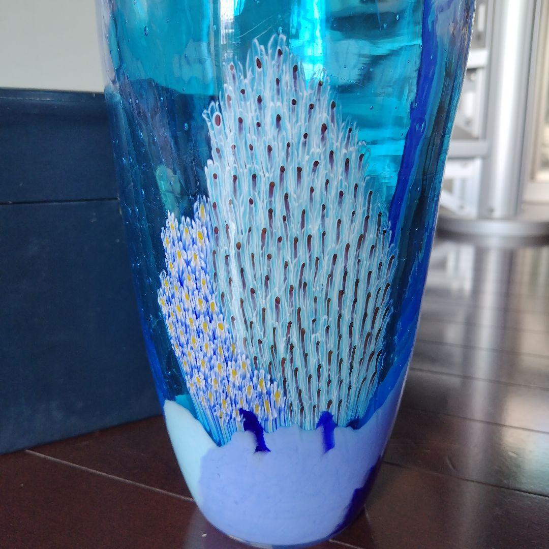 【海外骨董品】アンティークベネチアングラス murano フラワーベース ブルー