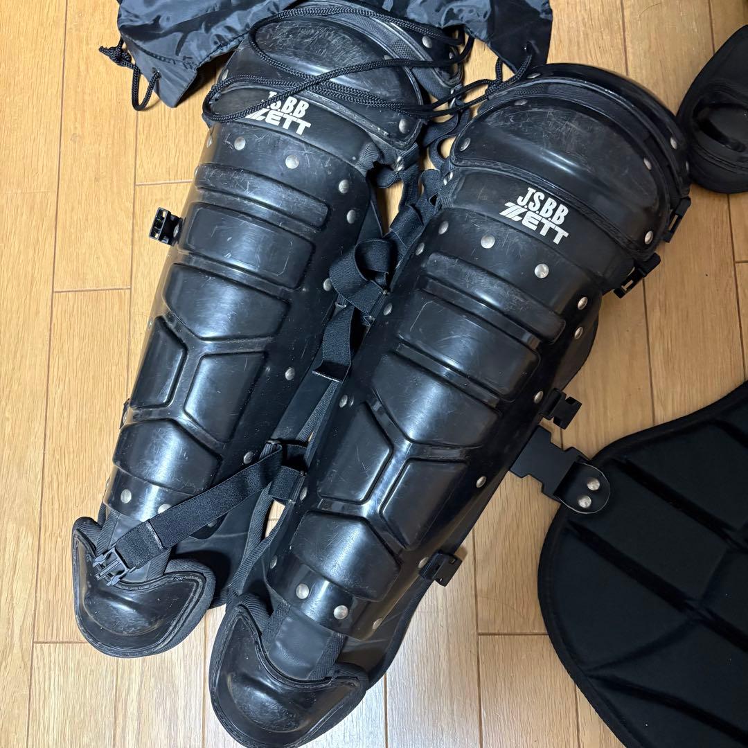 ZETT ローリングス キャッチャー用防具一式 ブラック スロートガード・袋付き