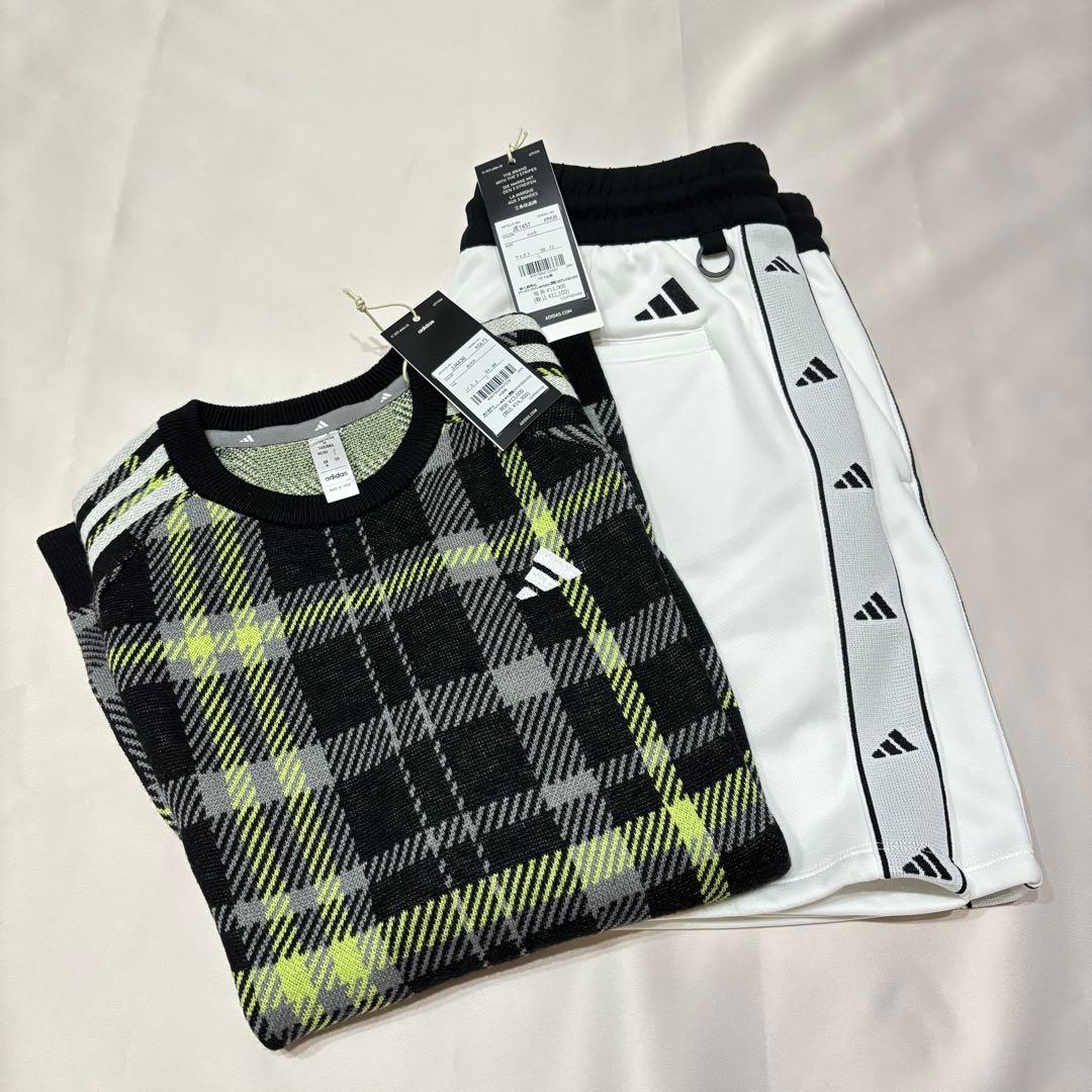 新品adidasゴルフ　タータンチェック柄 セーター　Bosロゴ入りスカート