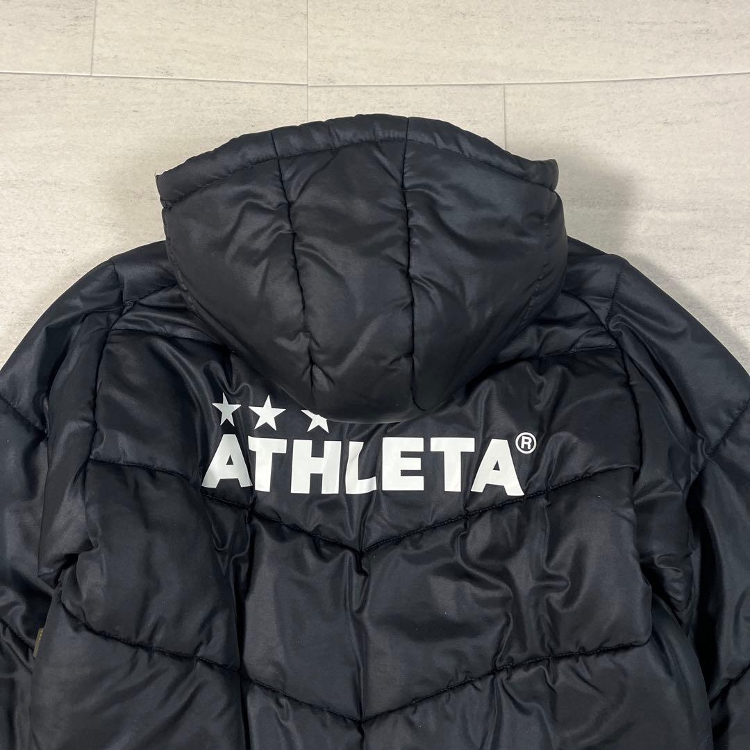 美品 アスレタ ベンチコート 160 黒 サッカーウエア 防寒 ロング 中綿
