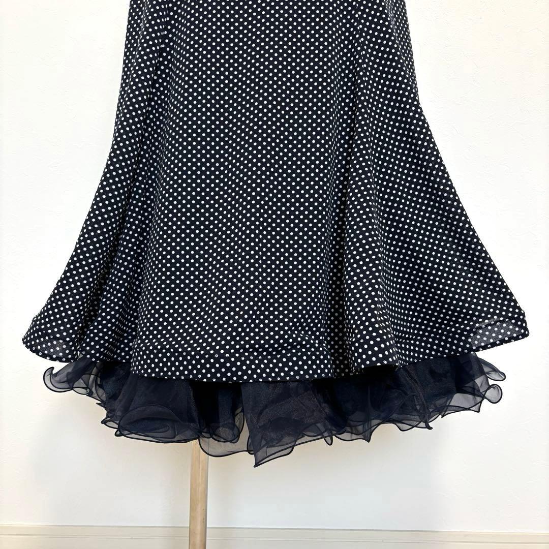 日本製 チャコット フリル ドット ロングスカート チュール 紺 Chacott