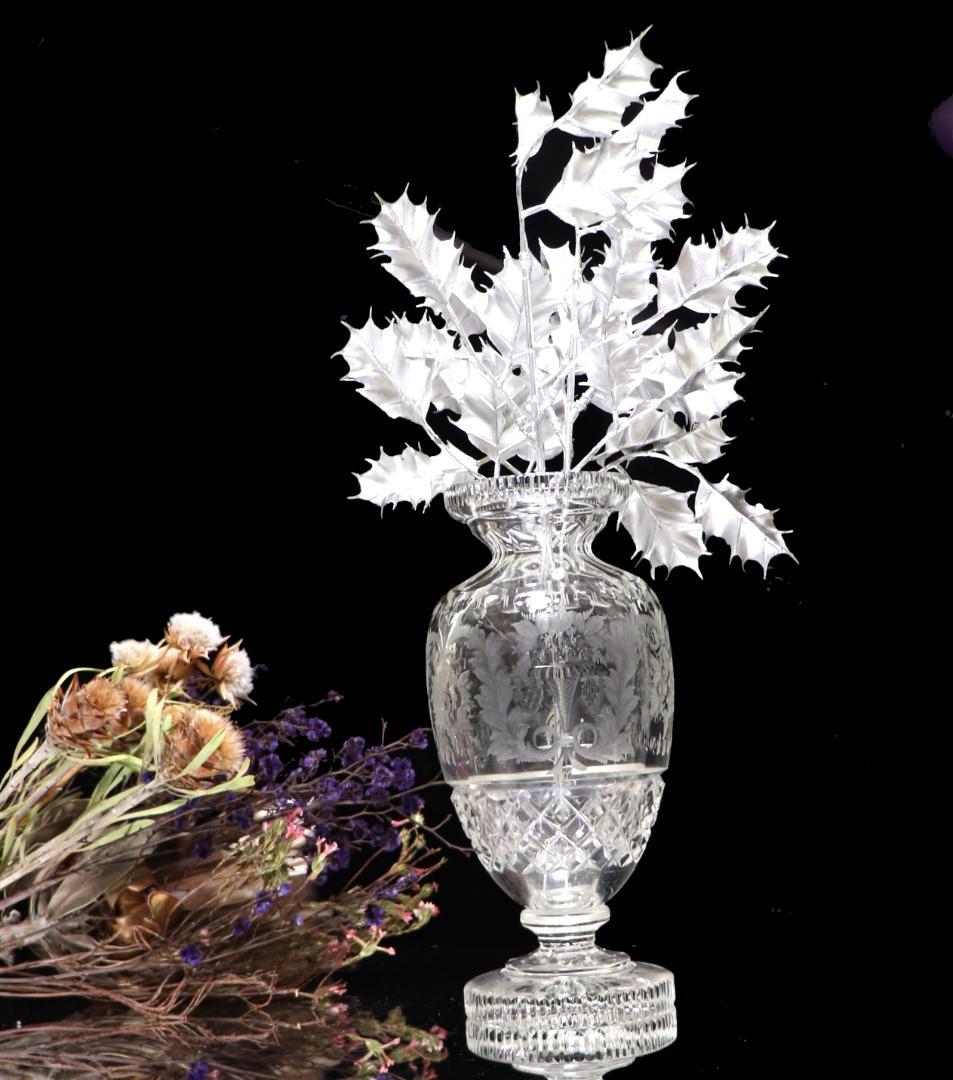 オールド・バカラ アールヌーヴォー期 花瓶 グラヴュール ルネッサンス 草花