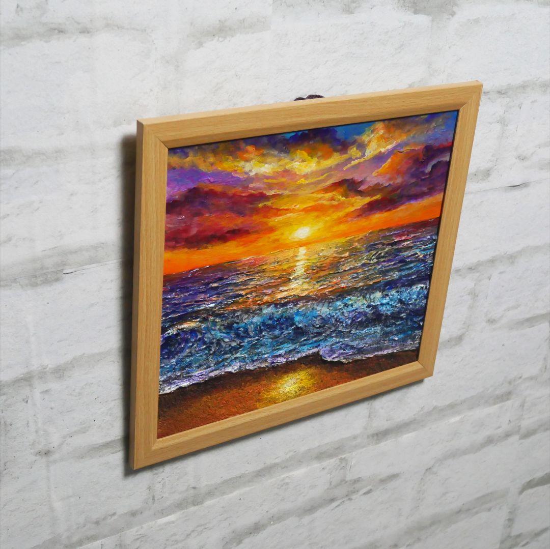 油絵 油彩 油彩画 絵 絵画 【水平線に沈む夕日】