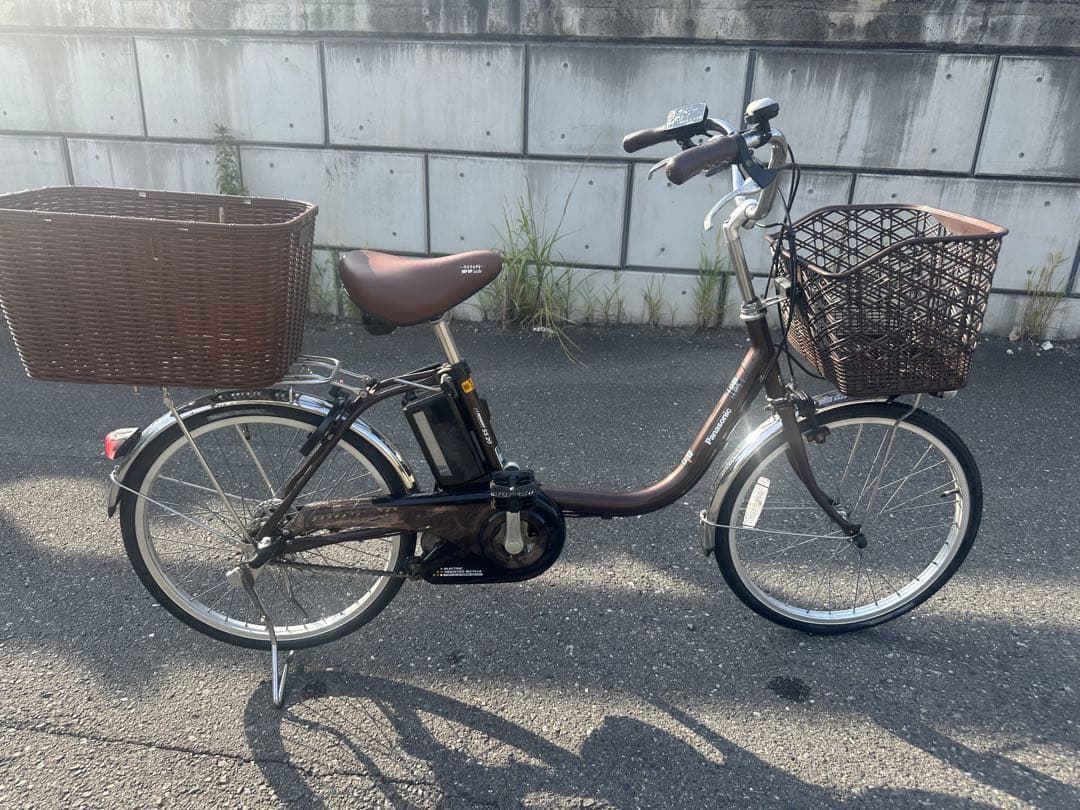 ブラウン 電動アシスト自転車 前後バスケット付き