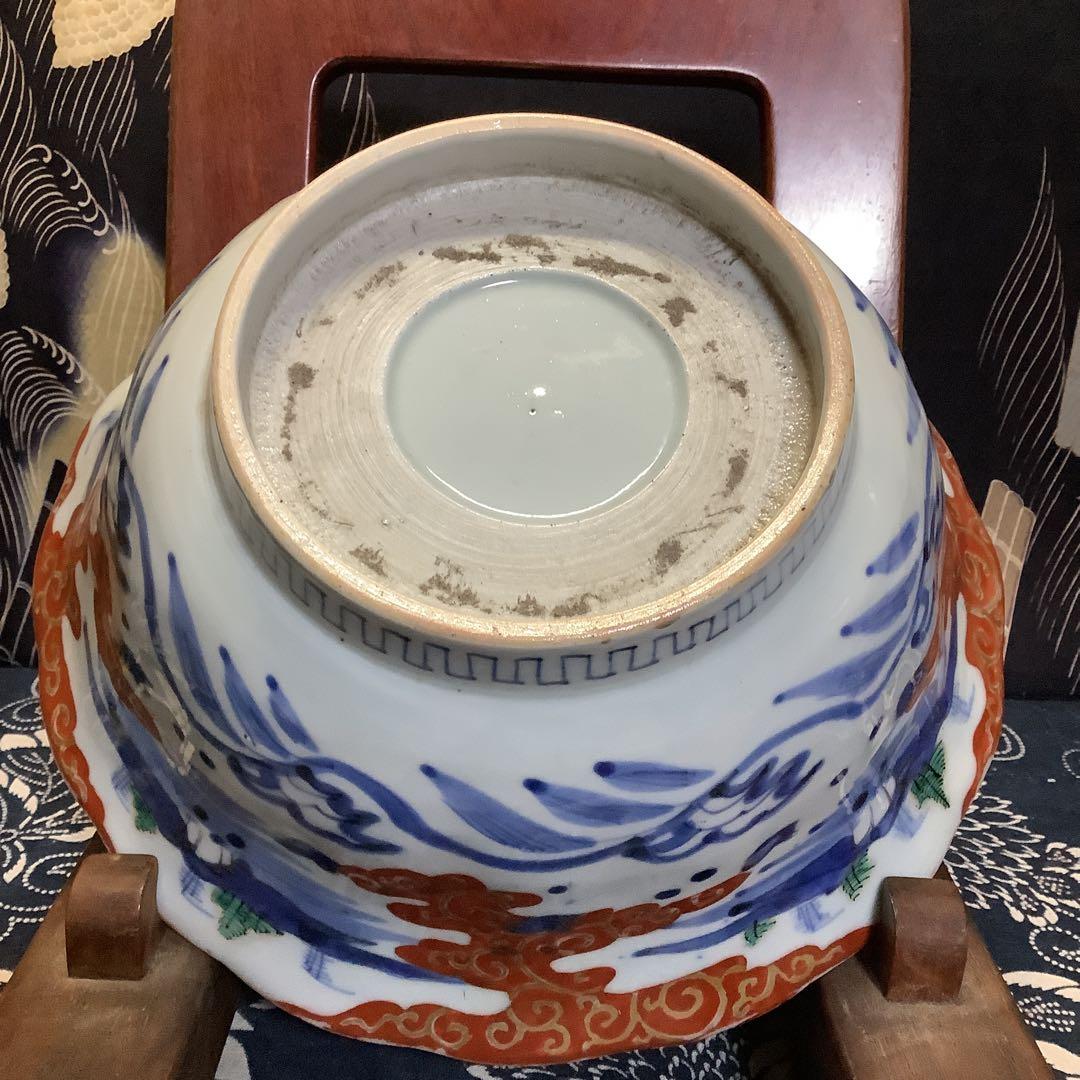 古伊万里　金欄花絵　絵皿　山水楼閣紋　大鉢　幕末　共箱付　大聖寺・李朝好きも