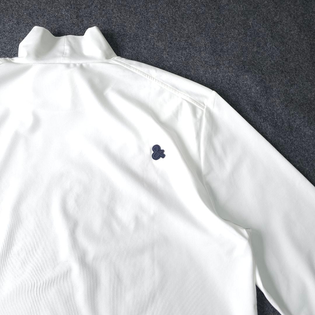 美品 アンパスィ 春 長袖モックネックシャツ 立体ロゴ ストレッチ L 白