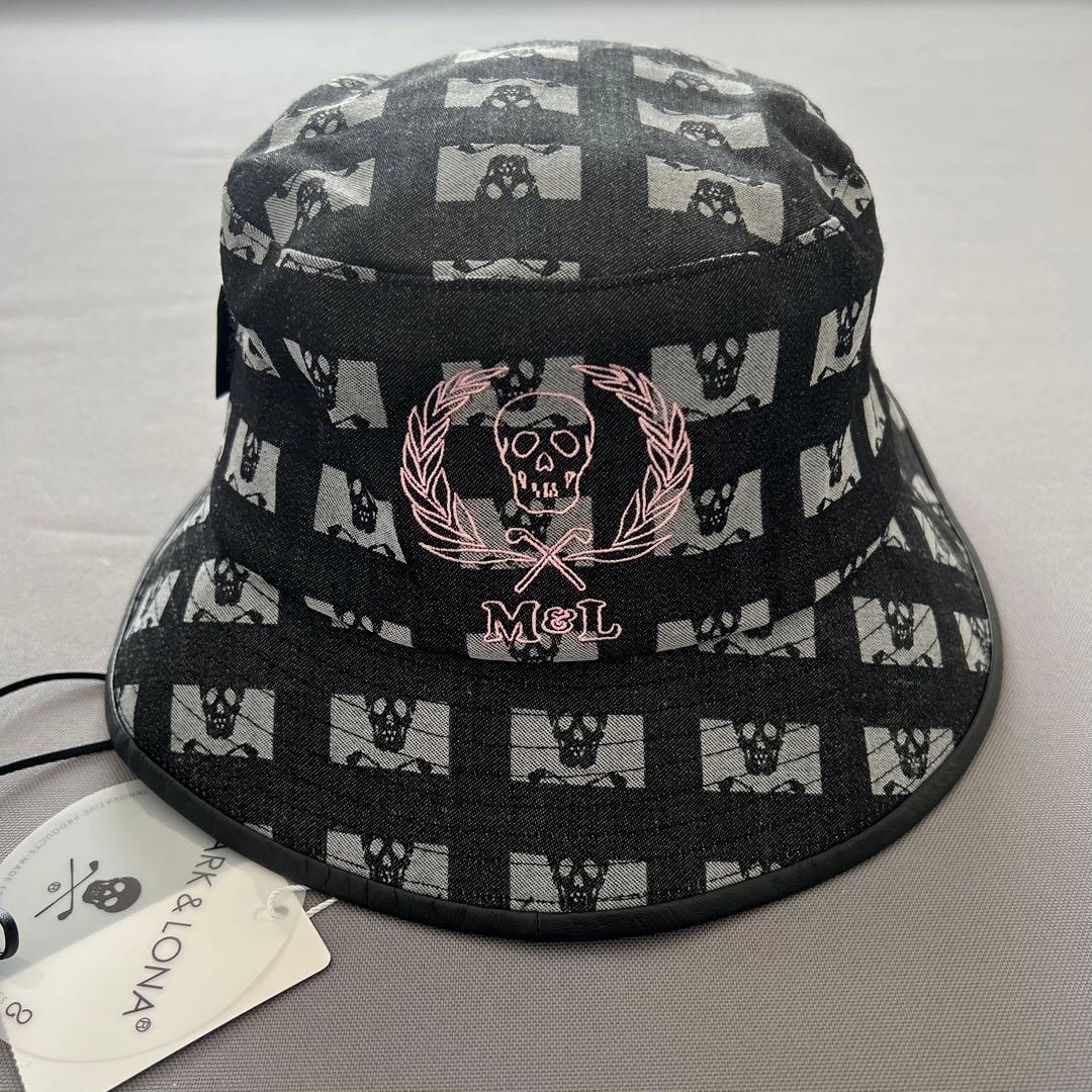 【新品】MARK&LONA マークアンドロナ　ハット　総柄　帽子　ロゴ　黒　紐付