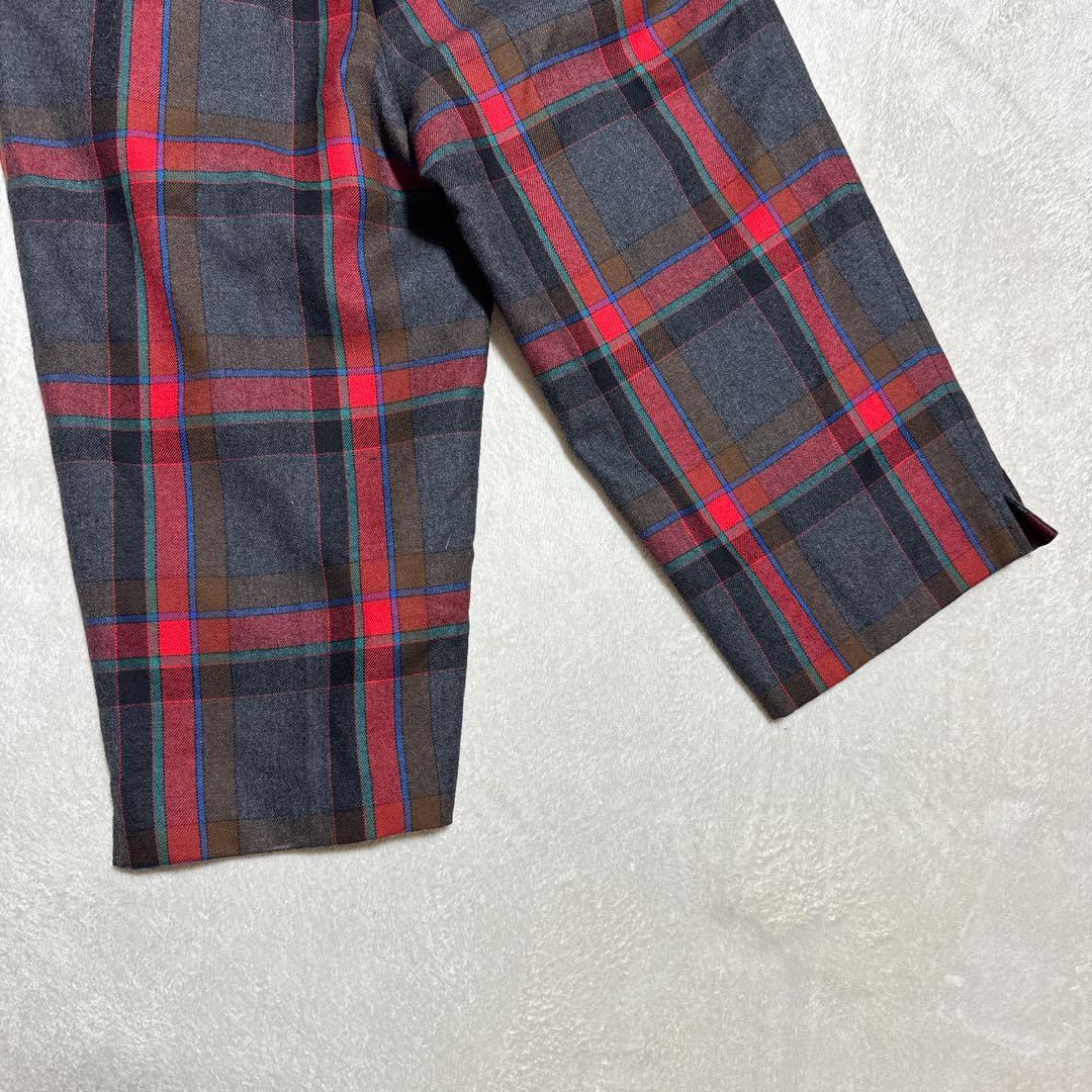 【sporutino】 毛100%レトロチェック柄ワイドパンツ 七分丈 紺ブレ