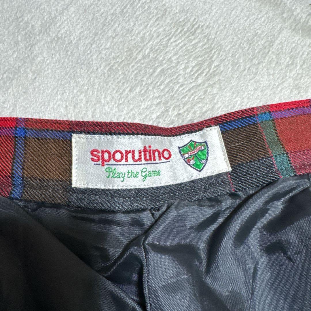 【sporutino】 毛100%レトロチェック柄ワイドパンツ 七分丈 紺ブレ