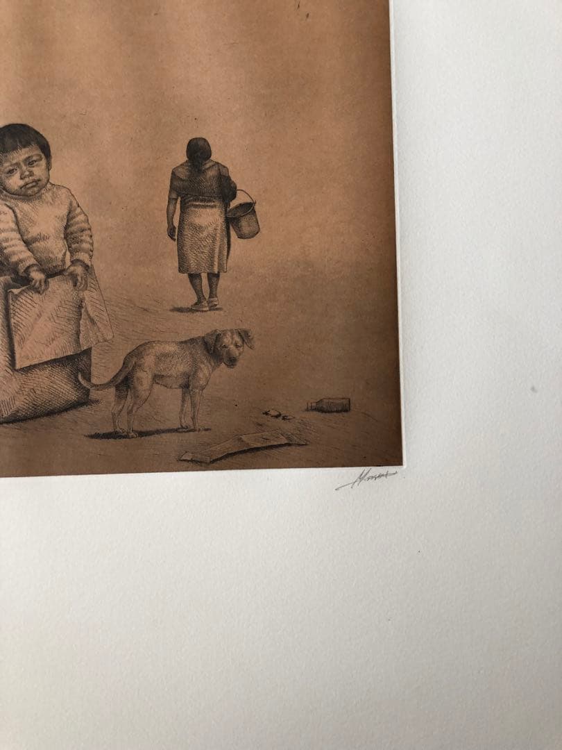 相笠昌義　銅版画　メキシコにて 貧しきこども達